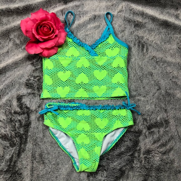 Lemon Kiss Lime Green Heart Print 2-piece size 7 - Picture 3 of 8